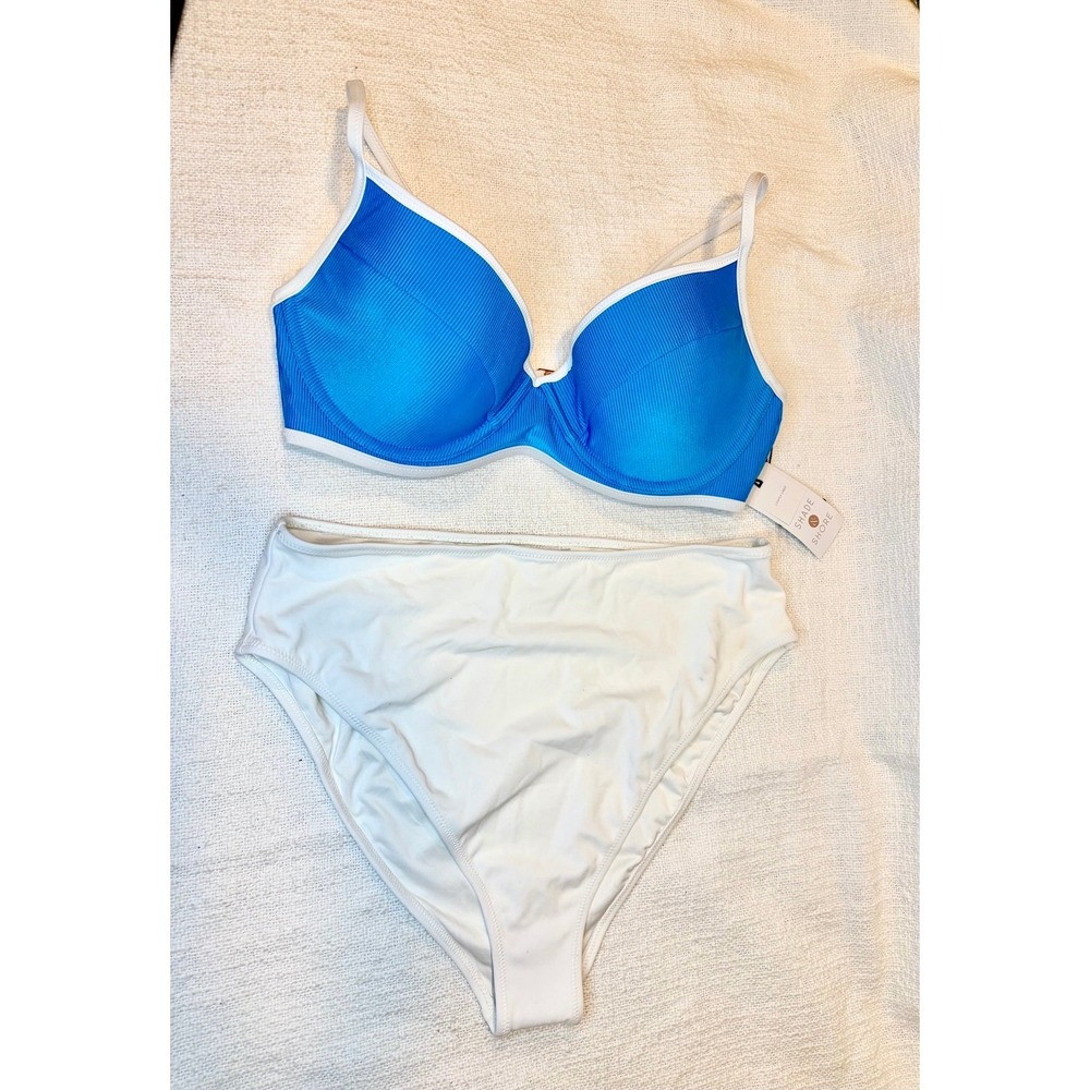 Set of 2 pieces Lined Ribbed Underwire Bikini Top High Waist Cheeky bottom